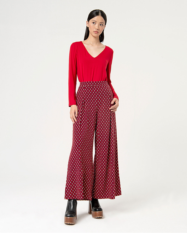 surkana Pantalón wide leg elástico estampado Rojo