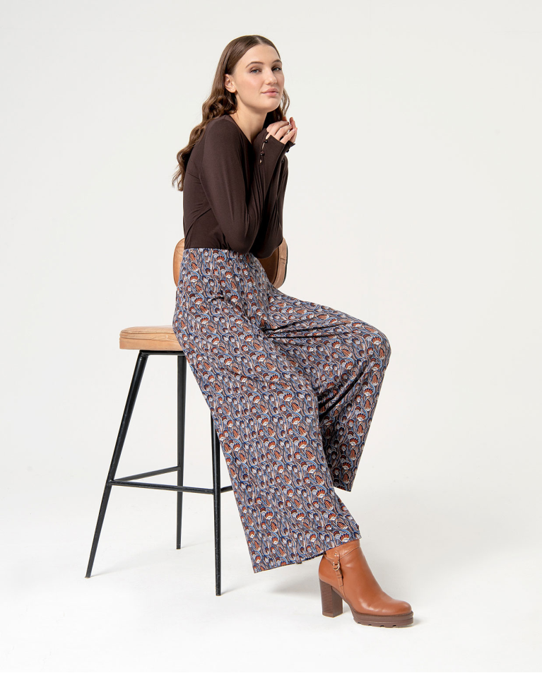 Surkana Pantalón Wide Leg Estampado Azul