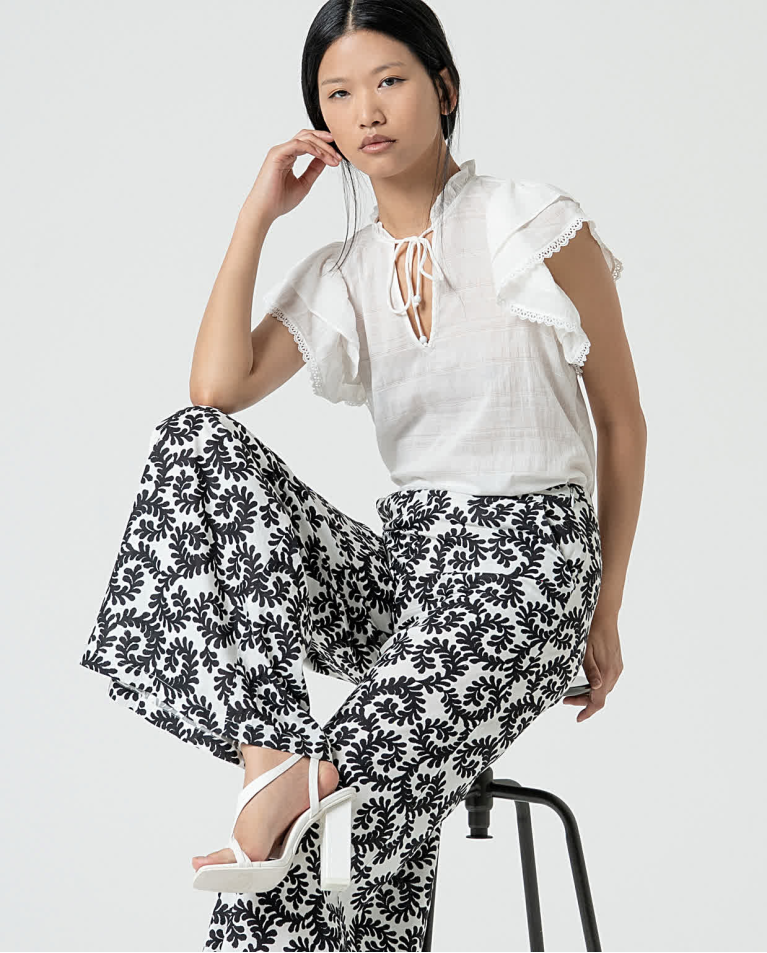 Surkana Pantalón Wide Leg Estampado Blanco
