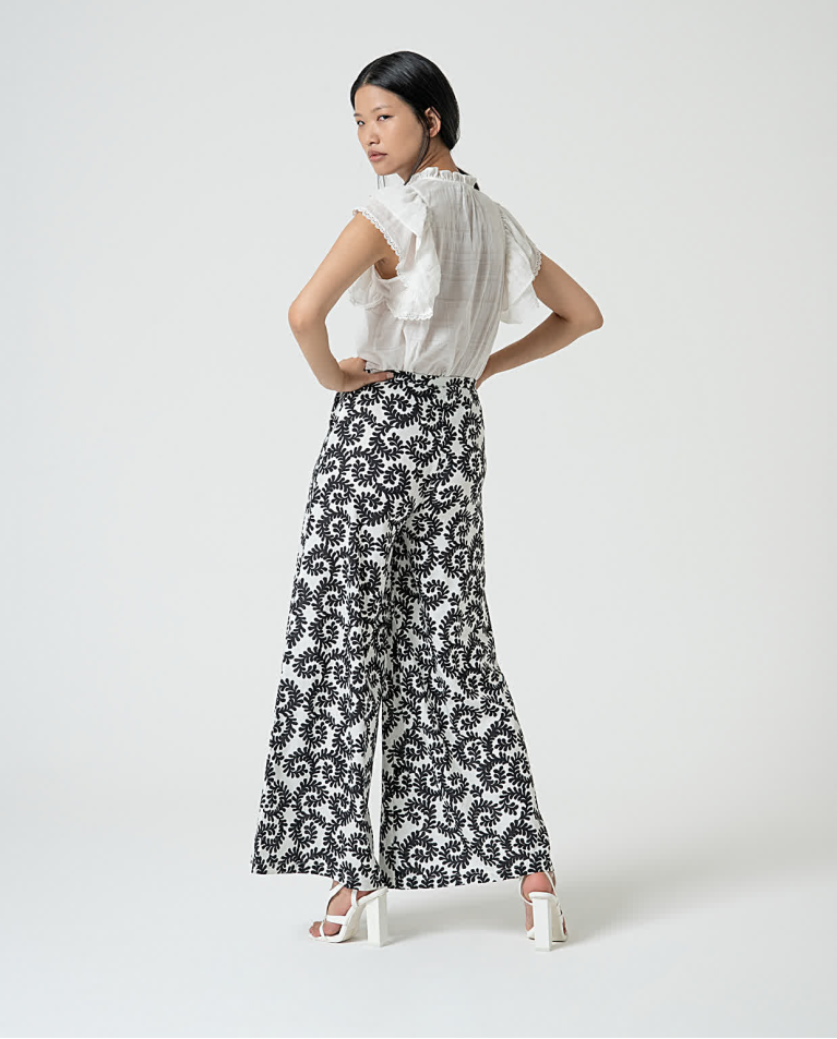 Surkana Pantalón Wide Leg Estampado Blanco