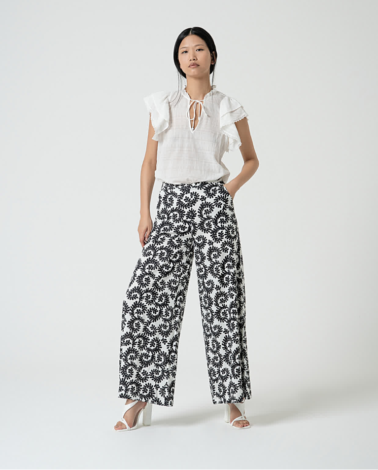 surkana Pantalón wide leg estampado Blanco