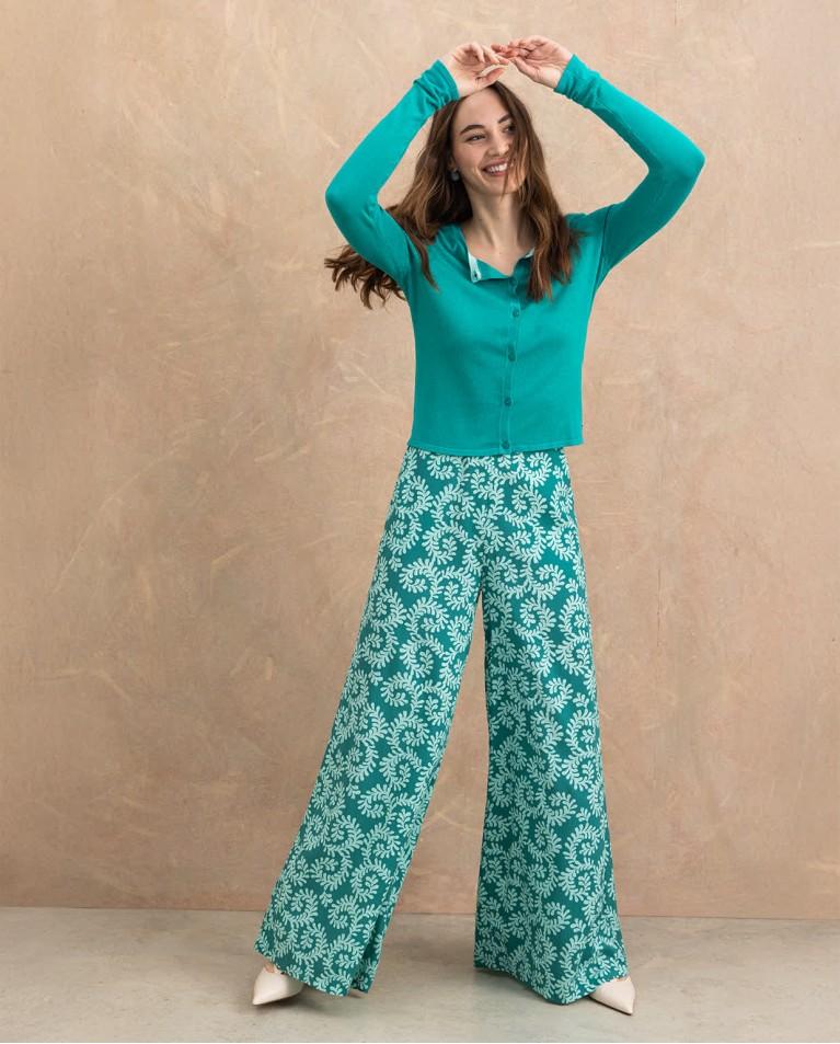 Surkana Pantalón Wide Leg Estampado Verde Agua