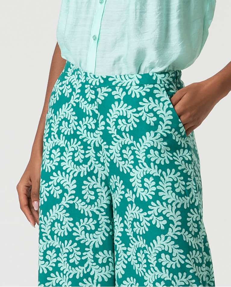 Surkana Pantalón Wide Leg Estampado Verde Agua