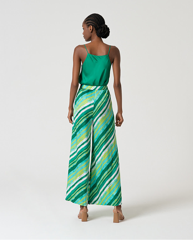 Surkana Pantalón Wide Leg Satinado Estampado Verde