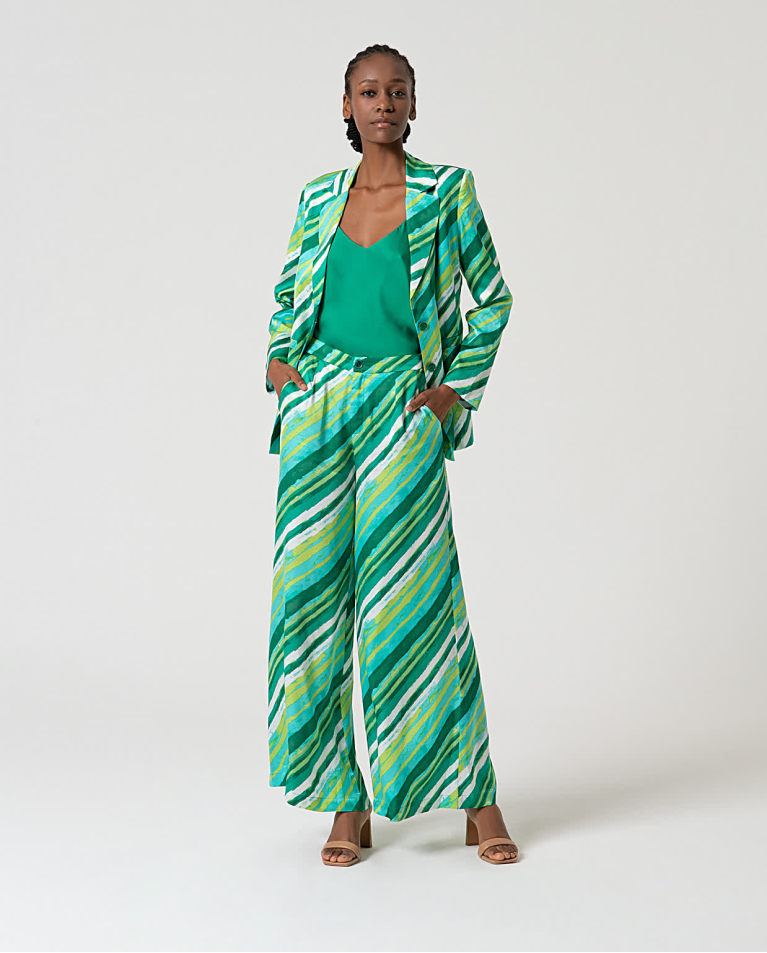 Surkana Pantalón Wide Leg Satinado Estampado Verde