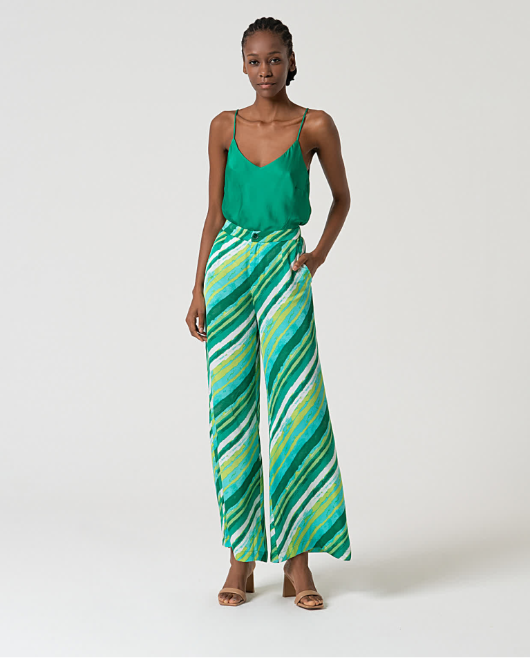 surkana Pantalón wide leg satinado estampado Verde