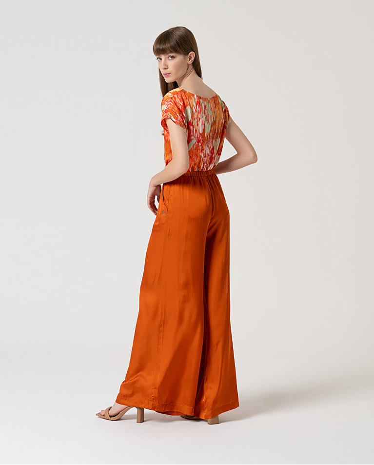 Surkana Pantalón Wide Leg Satinado Liso Teja