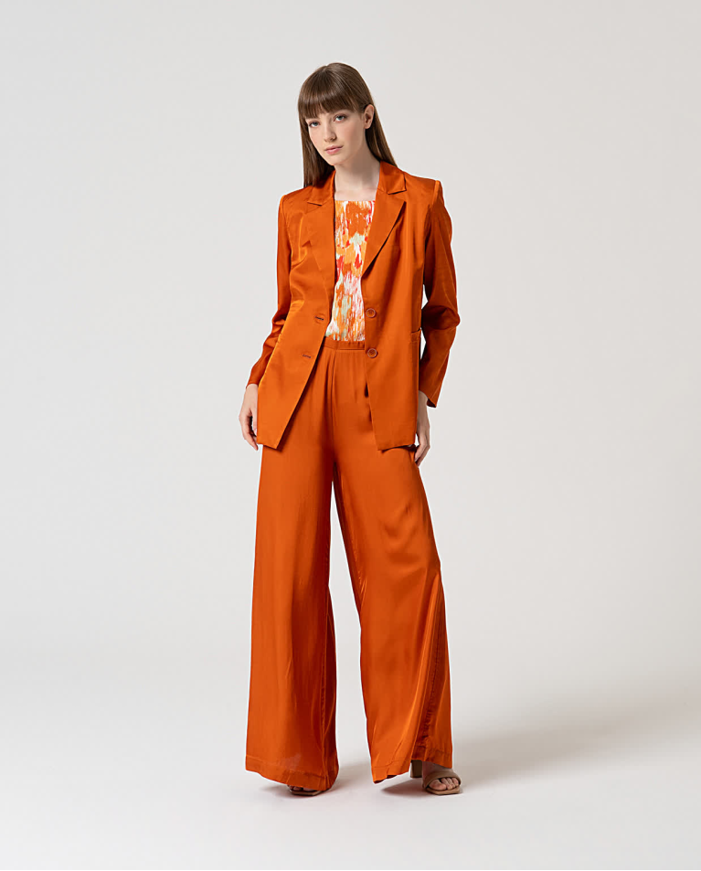 Surkana Pantalón Wide Leg Satinado Liso Teja