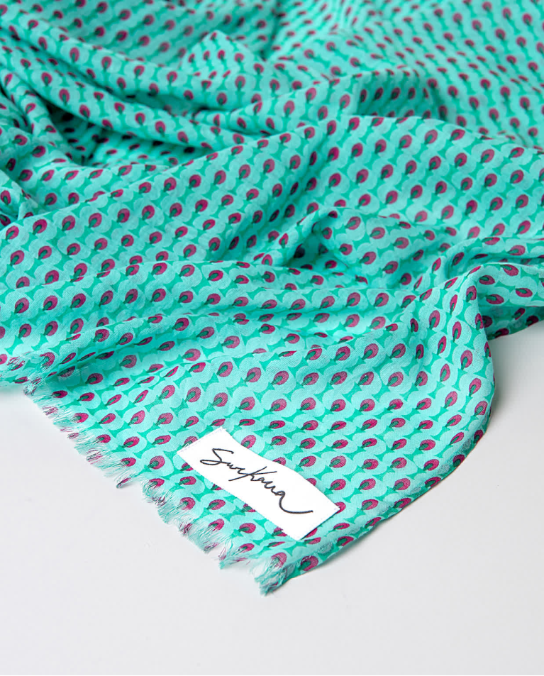 Surkana Pañuelo Foulard Algodón Estampado Turquesa