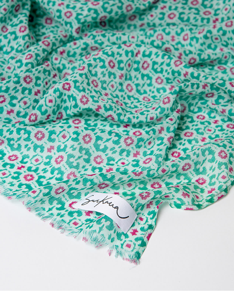 Surkana Pañuelo Foulard Algodón Estampado Turquesa