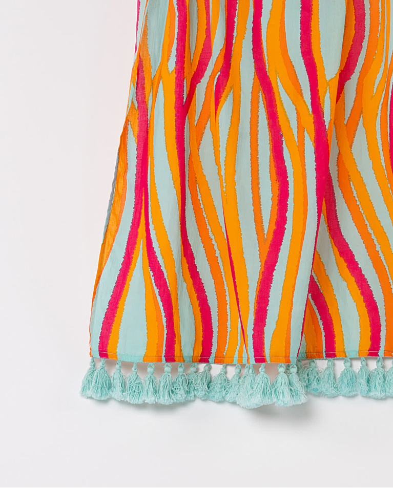 Surkana Pareo Algodón Estampado Turquesa