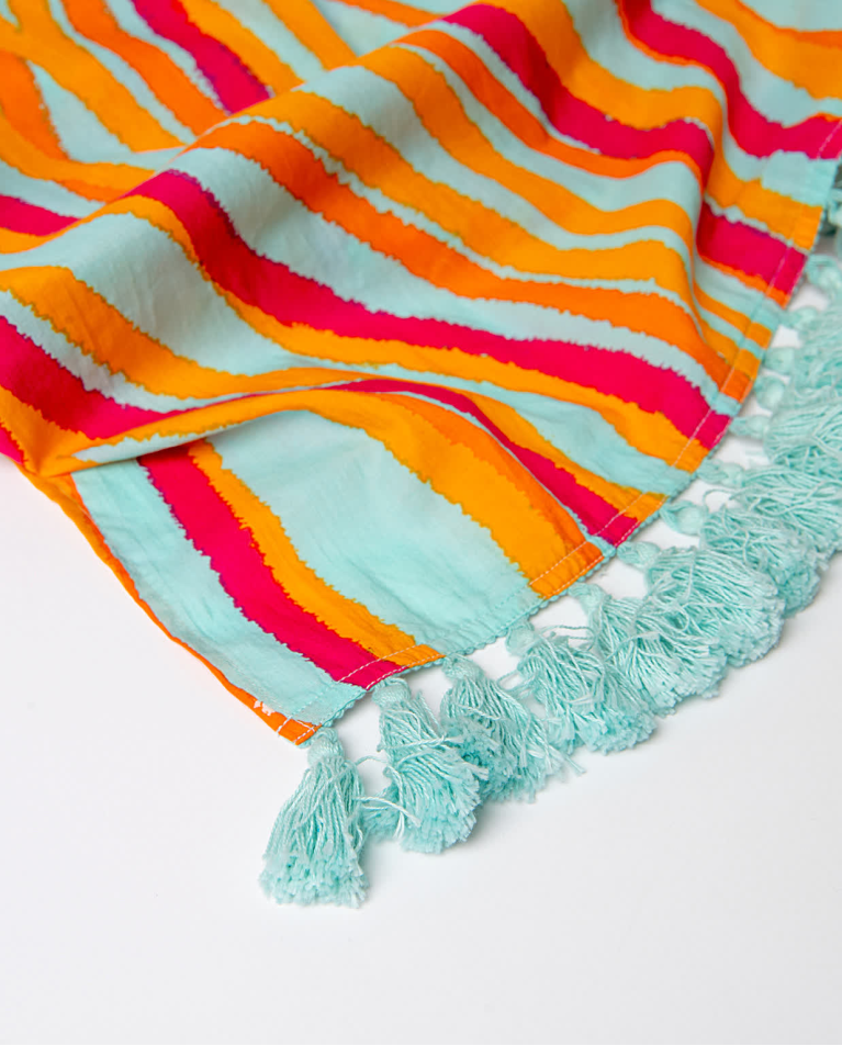 Surkana Pareo Algodón Estampado Turquesa