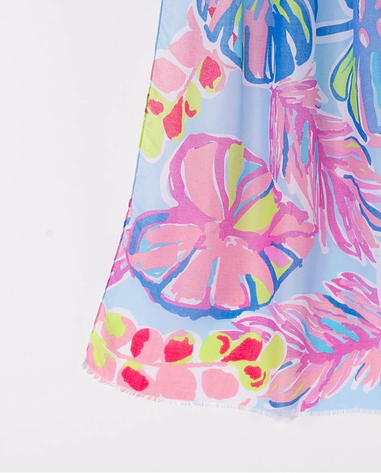 Surkana Pareo Rectangular Estampado Azul Celeste