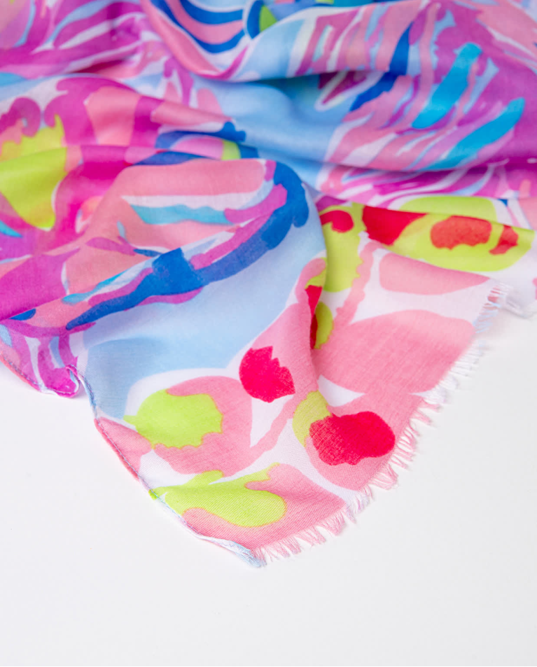 Surkana Pareo Rectangular Estampado Azul Celeste