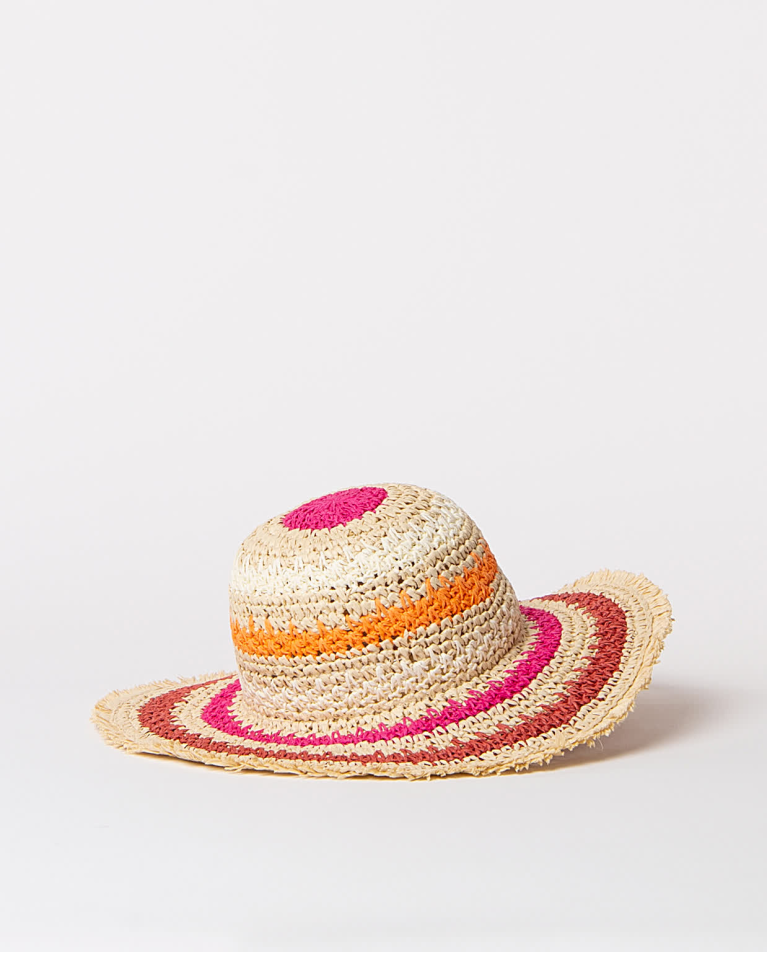 Surkana Sombrero Efecto Rafia A Rayas Fucsia