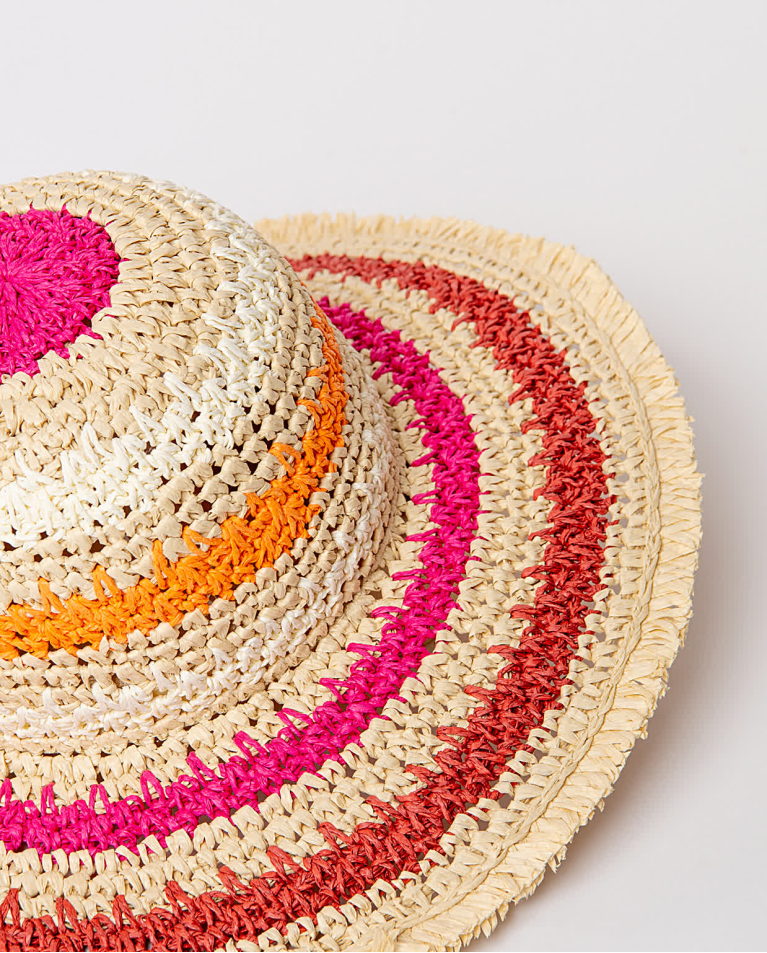 Surkana Sombrero Efecto Rafia A Rayas Fucsia