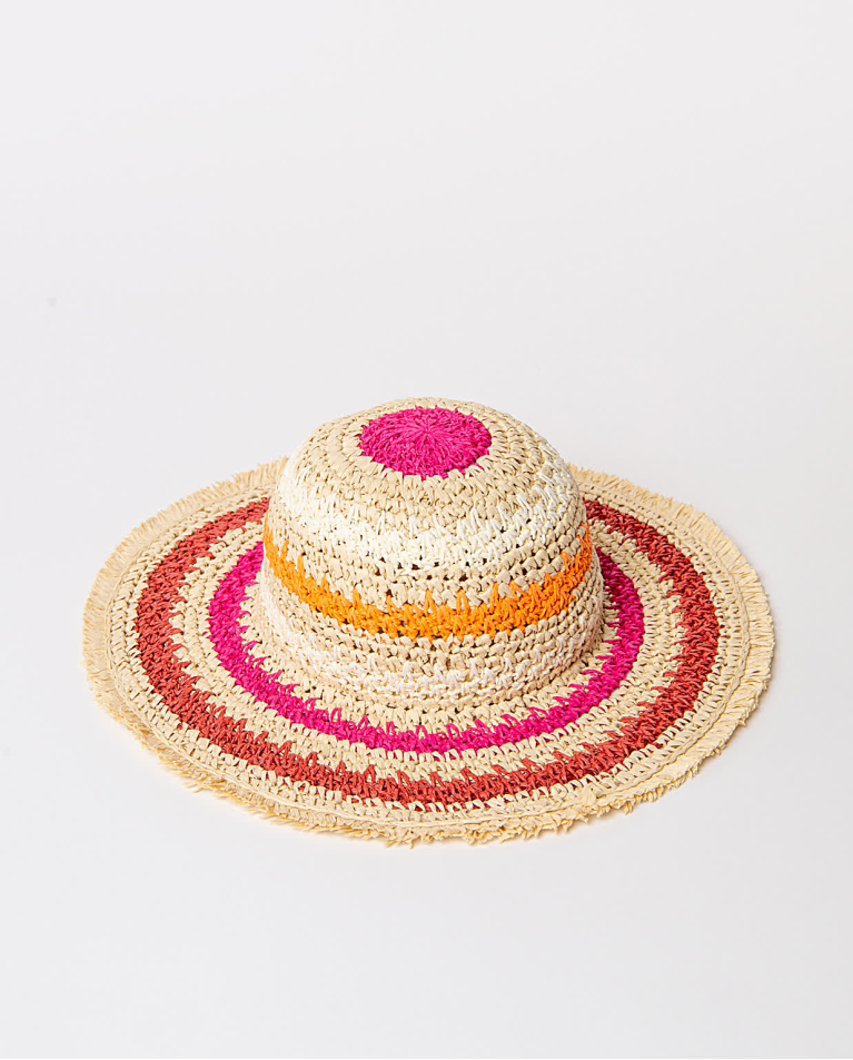 Surkana Sombrero Efecto Rafia A Rayas Fucsia
