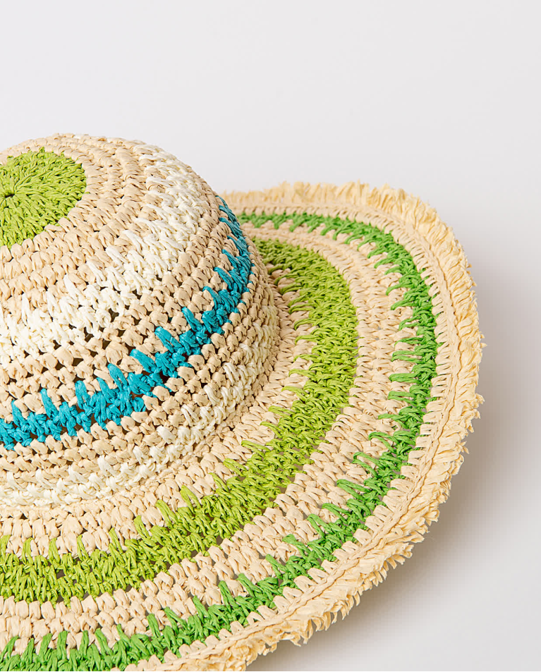 Surkana Sombrero Efecto Rafia A Rayas Verde