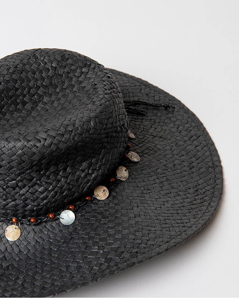 Surkana Sombrero Efecto Rafia Liso Negro