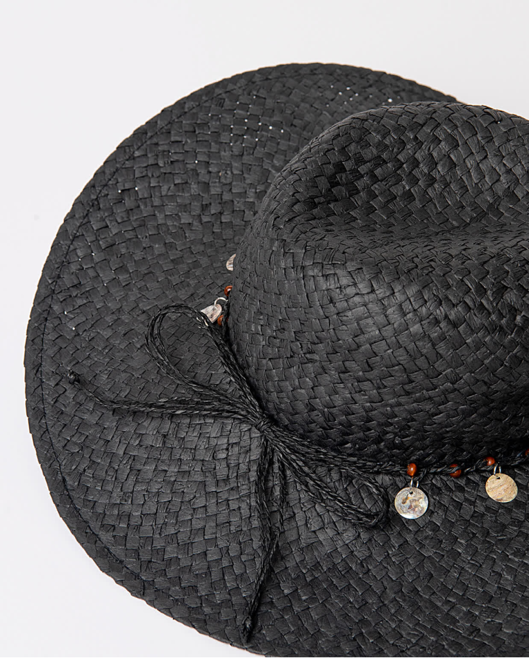 Surkana Sombrero Efecto Rafia Liso Negro