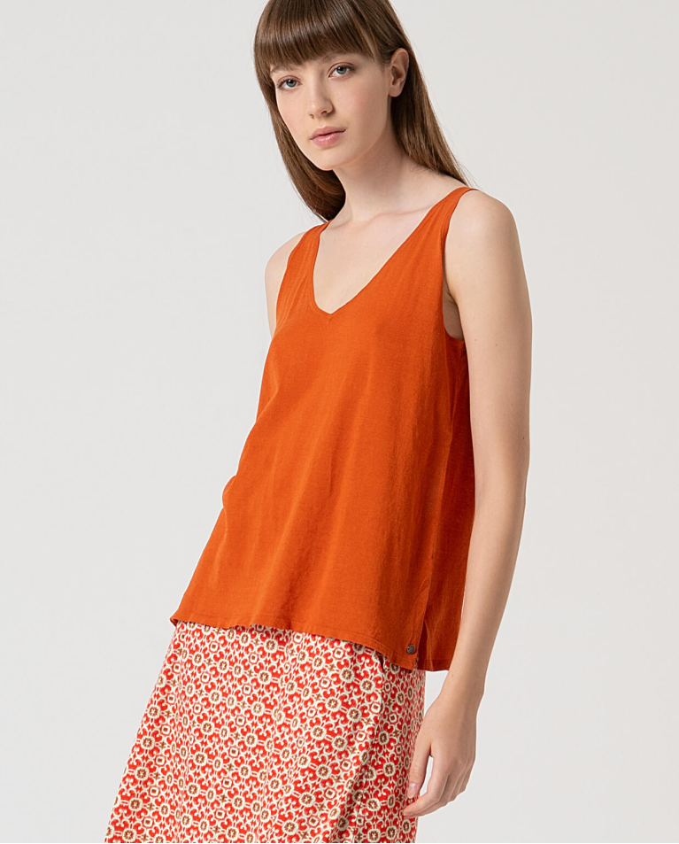 surkana Top básico tirantes algodón Teja