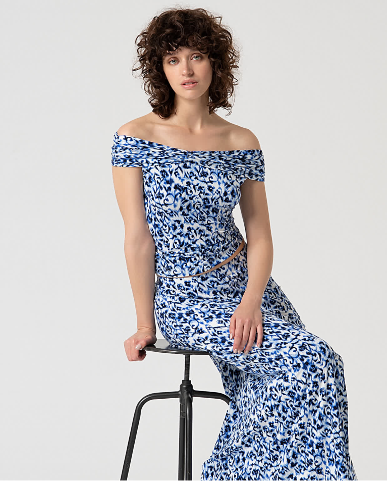 Surkana Top Elástico Con Escote Bardot Azul