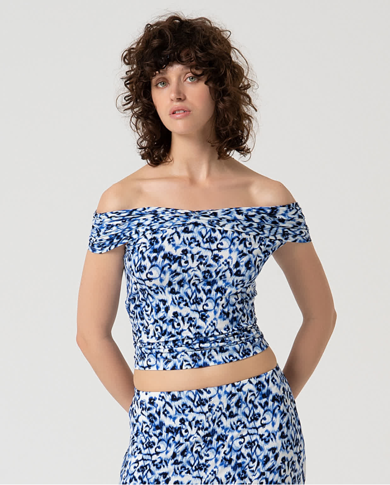 surkana Top elástico con escote bardot Azul