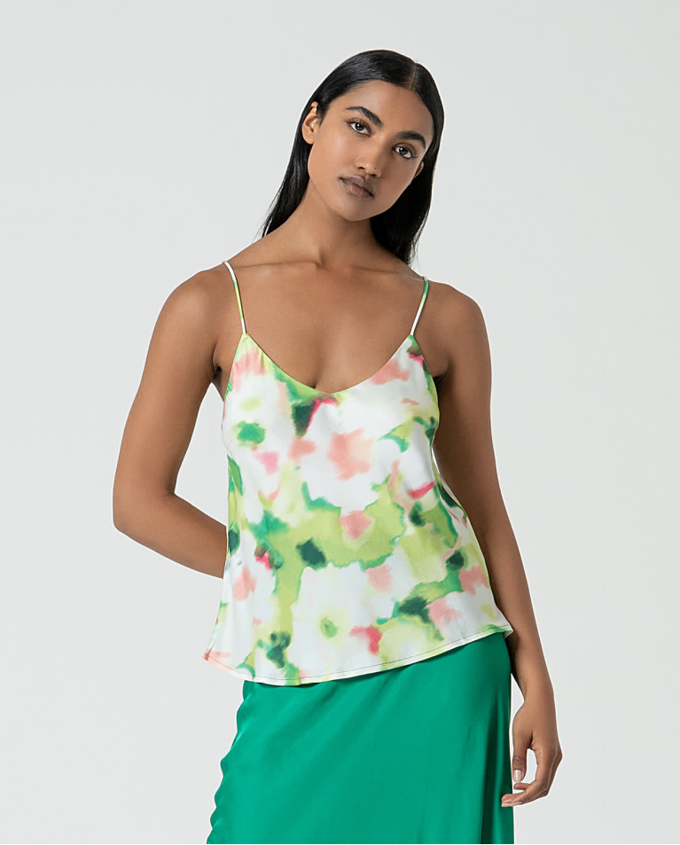 surkana Top satinado escote pico estampado Verde
