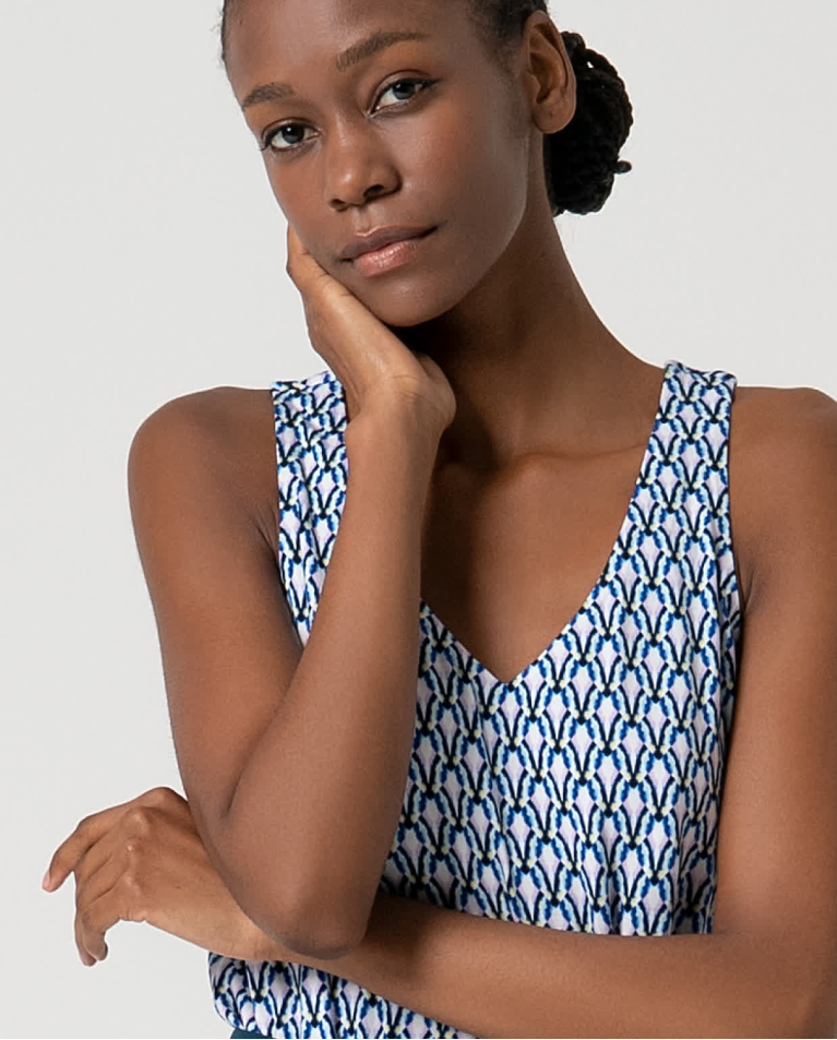 Surkana Top Tirantes Elástico Estampado Azul