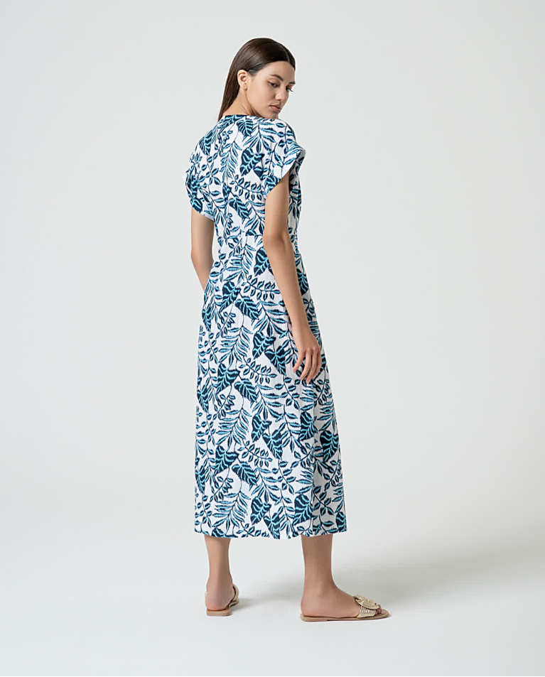 Surkana Vestido Camisero De Lino Estampado Azul