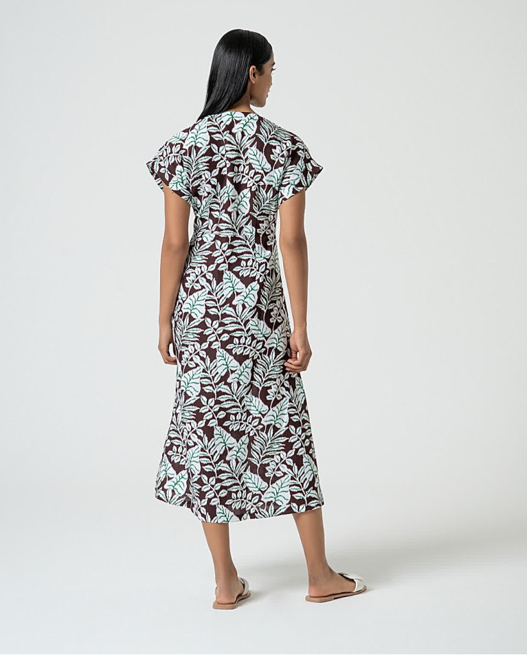 Surkana Vestido Camisero De Lino Estampado Marrón