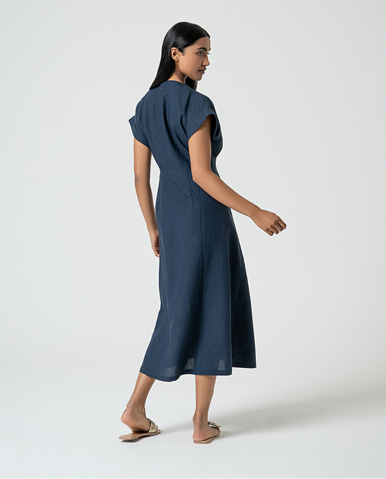 Surkana Vestido Camisero De Lino Marino