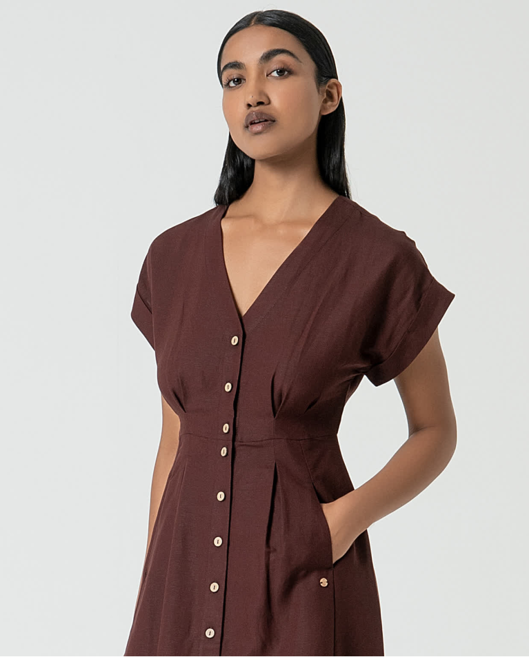 Surkana Vestido Camisero De Lino Marrón