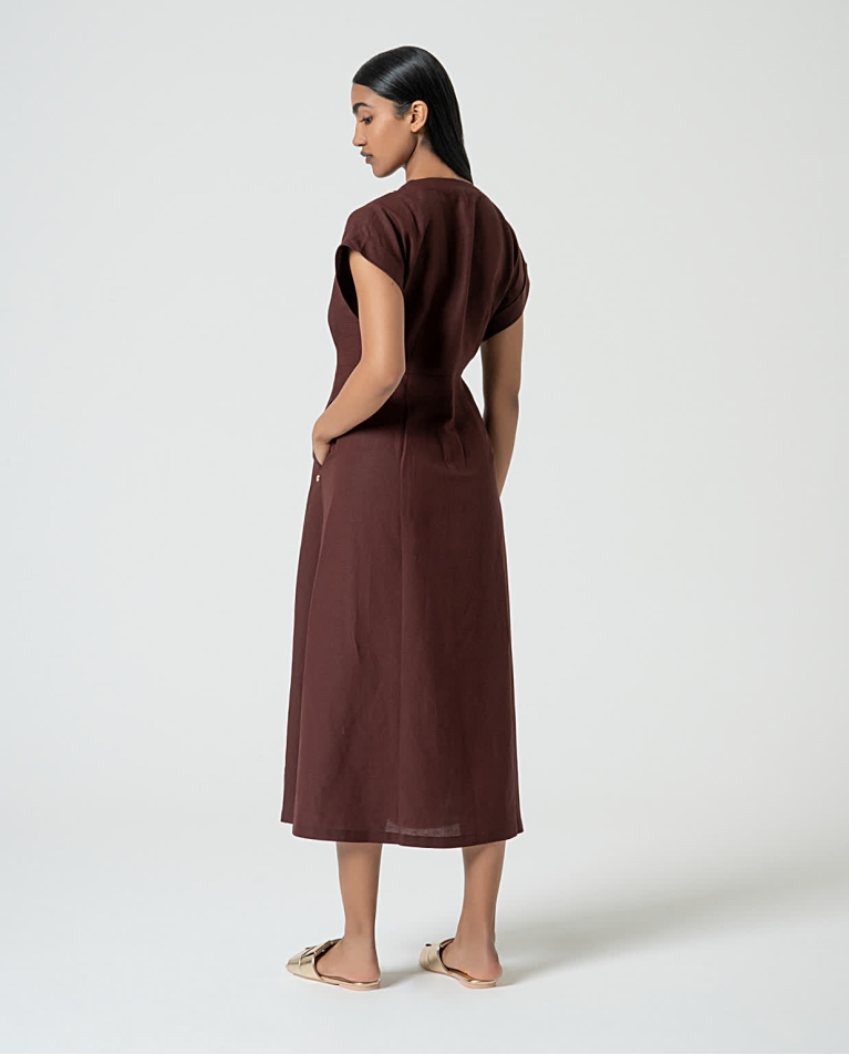 Surkana Vestido Camisero De Lino Marrón