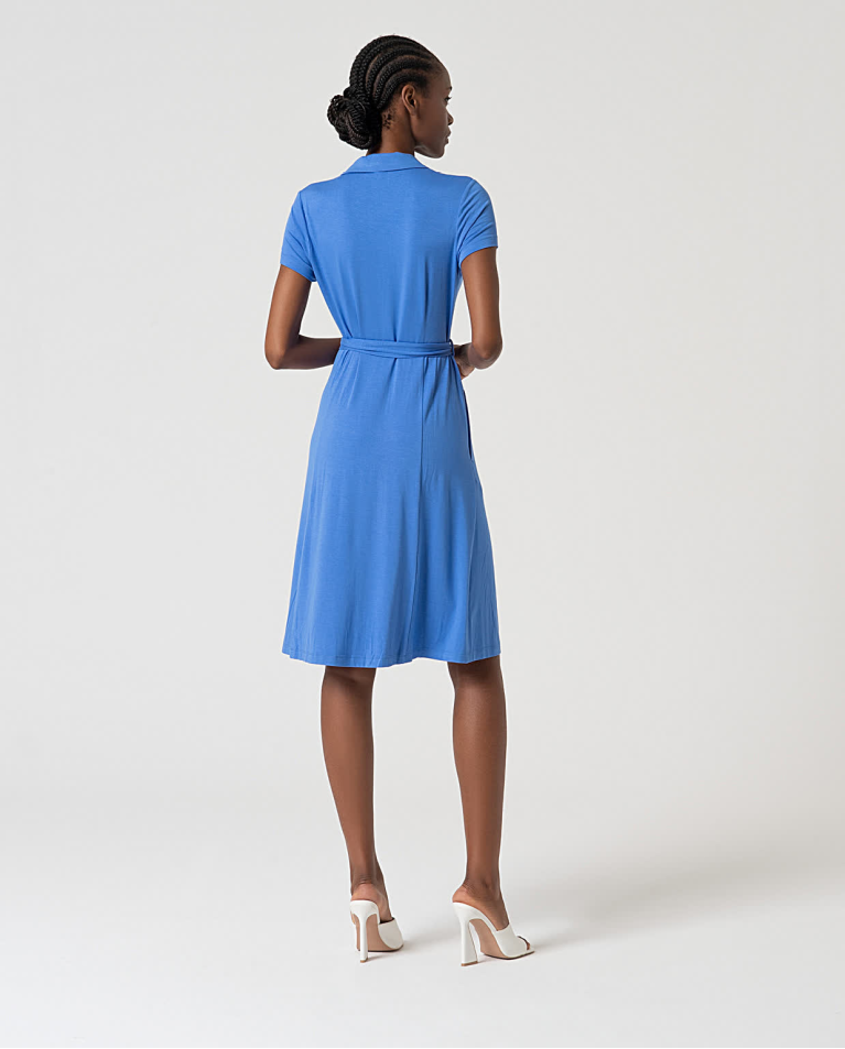 Surkana Vestido Camisero Elástico Liso Azul