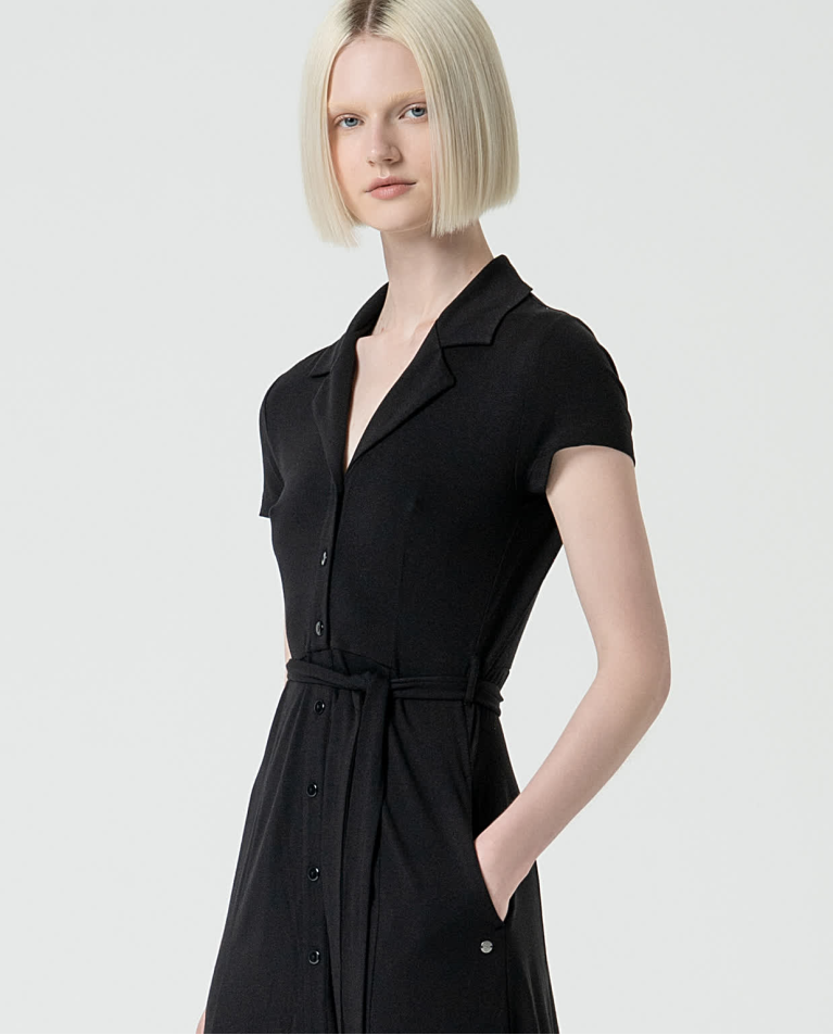 Surkana Vestido Camisero Elástico Liso Negro