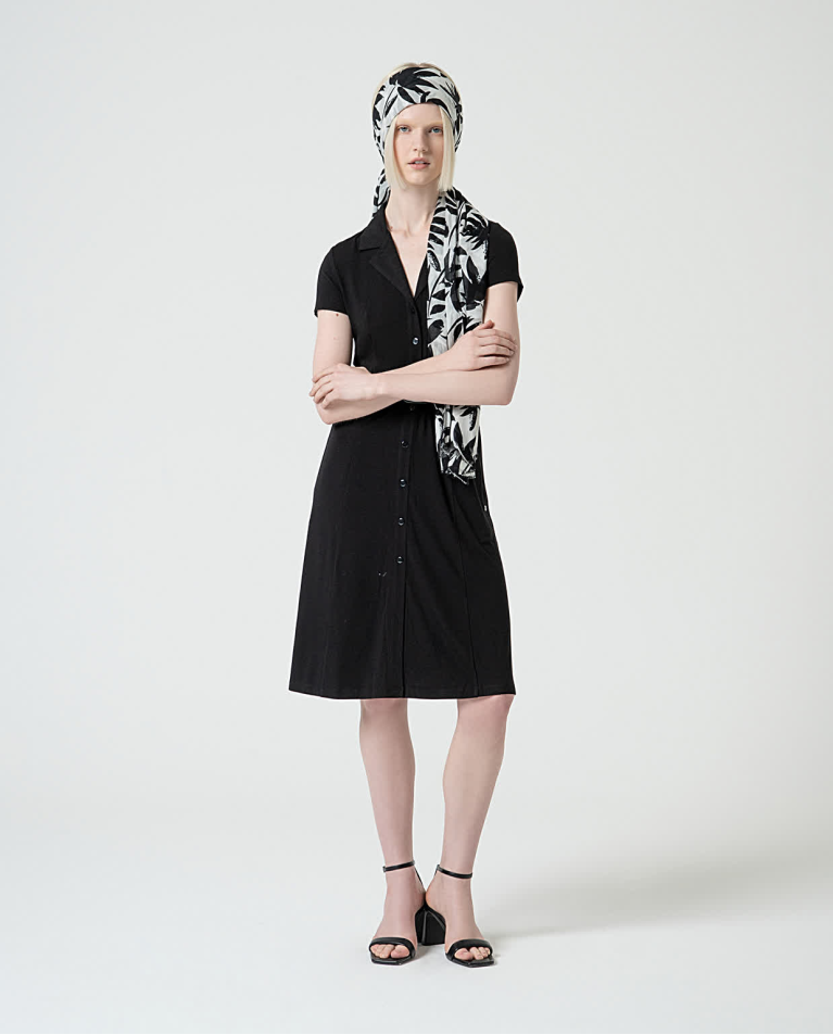 Surkana Vestido Camisero Elástico Liso Negro