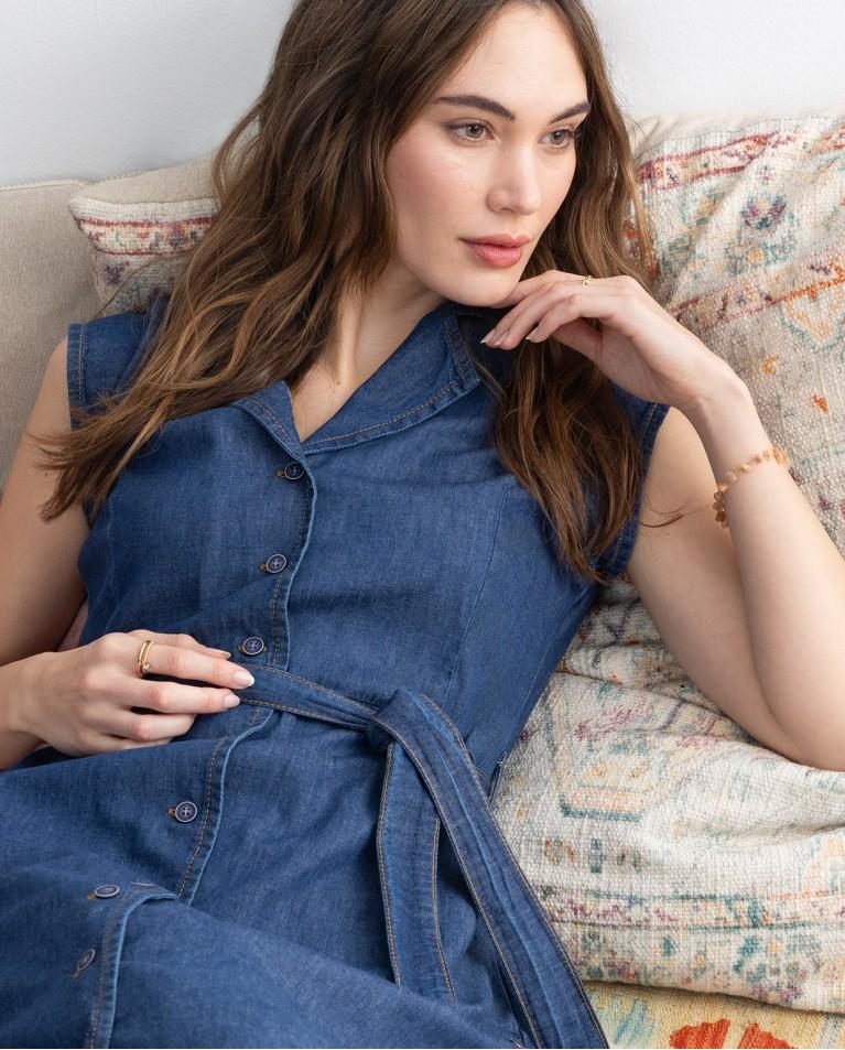 Surkana Vestido Camisero Midi Denim Azul