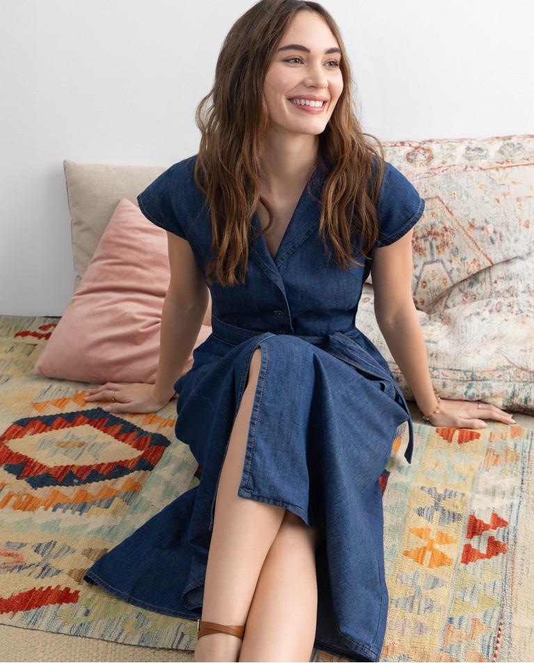 Surkana Vestido Camisero Midi Denim Azul