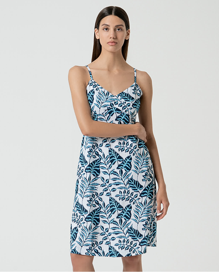 Surkana Vestido Corto De Lino Estampado Azul