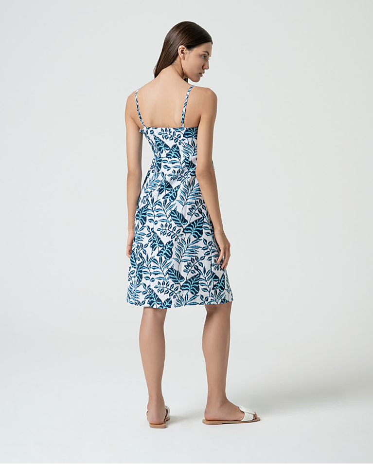 Surkana Vestido Corto De Lino Estampado Azul