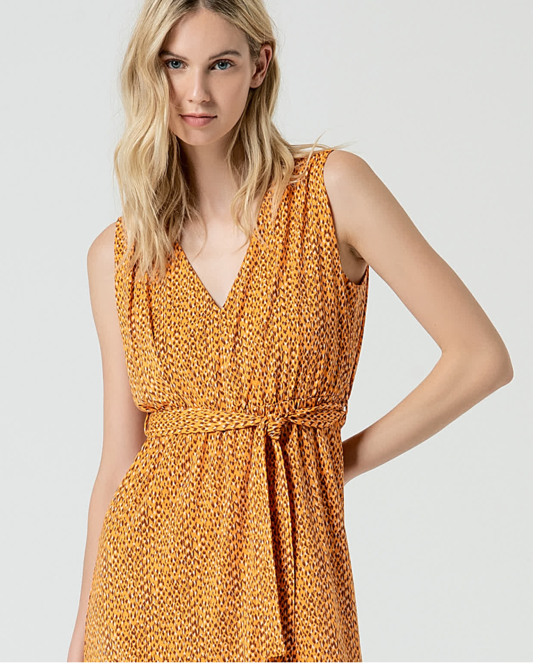 Surkana Vestido Corto Elástico Estampado Amarillo