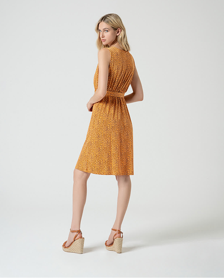 Surkana Vestido Corto Elástico Estampado Amarillo