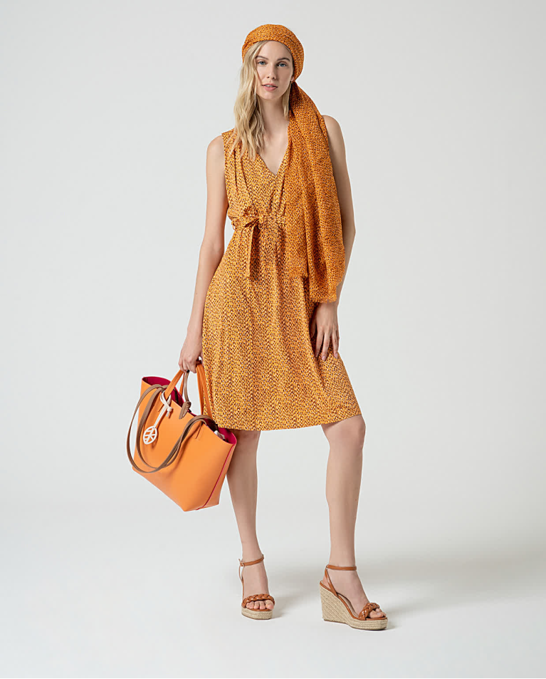 Surkana Vestido Corto Elástico Estampado Amarillo