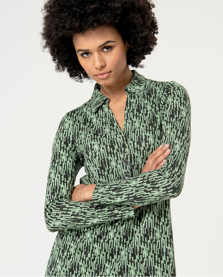 Surkana Vestido Corto Elástico Estampado. Kaki