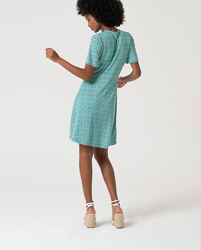 Surkana Vestido Corto Elástico Estampado Turquesa