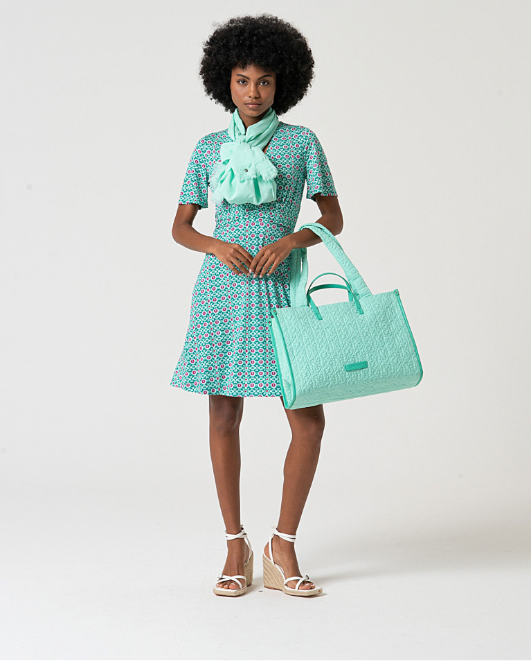 Surkana Vestido Corto Elástico Estampado Turquesa