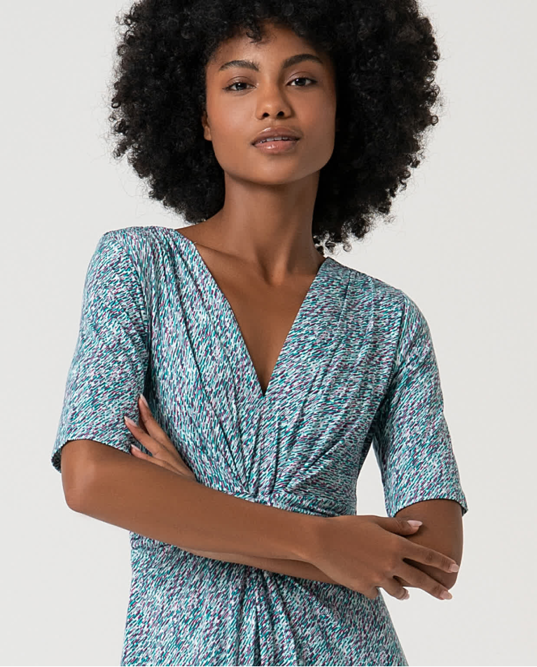 Surkana Vestido Corto Elástico Estampado Turquesa