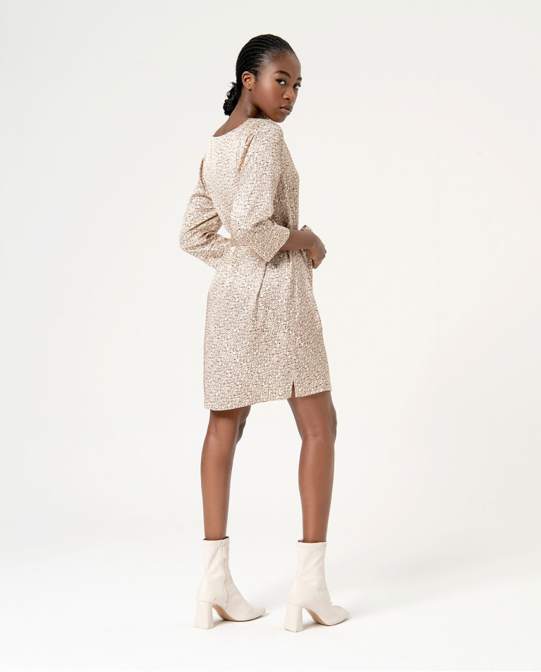 Surkana Vestido Corto Satinado Estampado Crudo