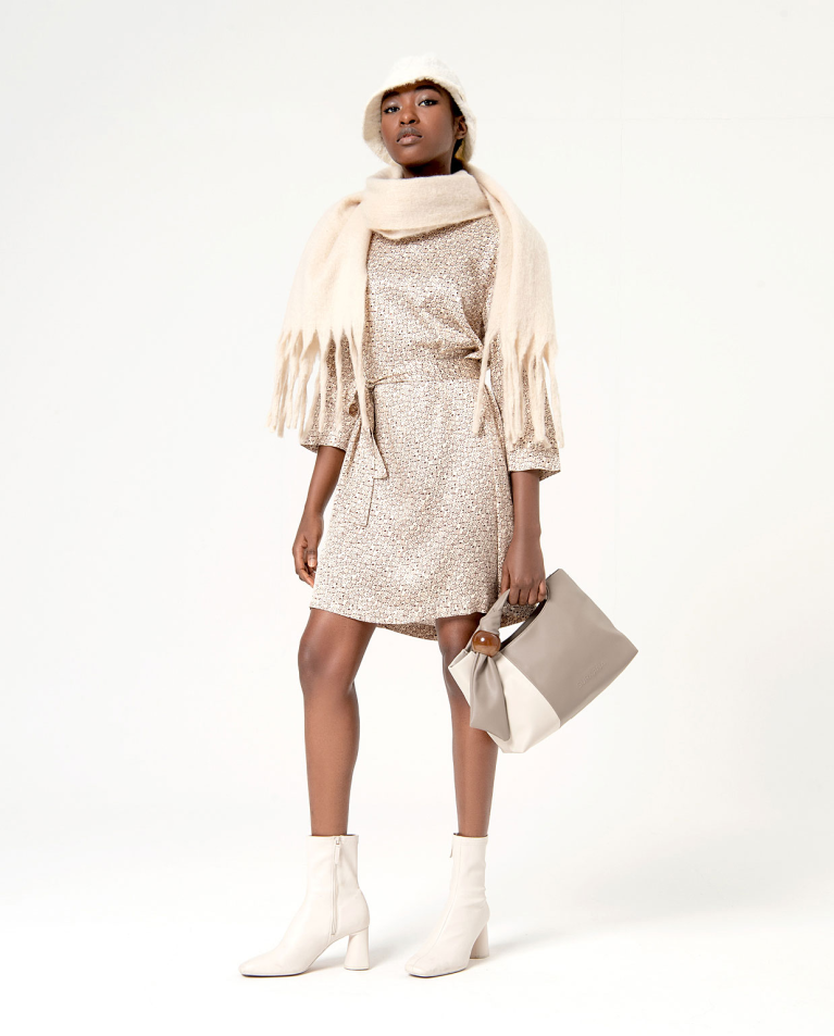 Surkana Vestido Corto Satinado Estampado Crudo